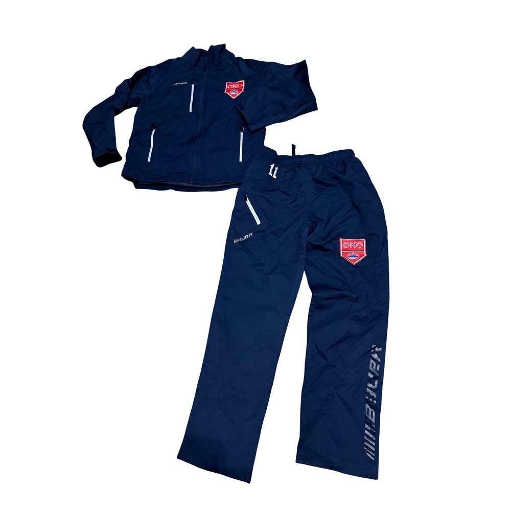 Bauer Team Youth Navy Blue OKC Hockey Warm Up Suit Jacket and Pants Set Size M